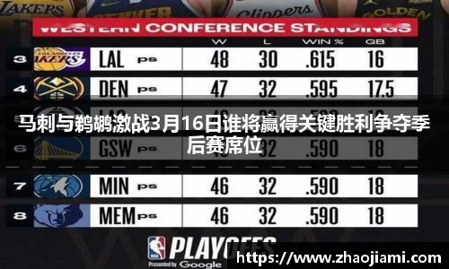 马刺与鹈鹕激战3月16日谁将赢得关键胜利争夺季后赛席位